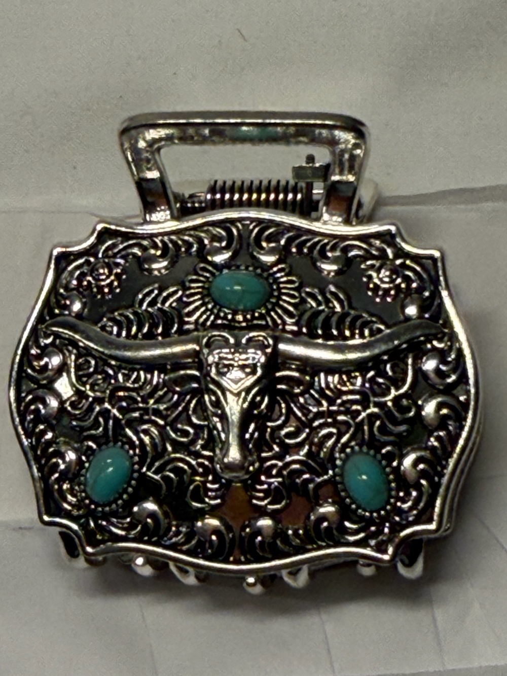 Western Longhorn Hair Clip with Faux Turquoise Accents 2"